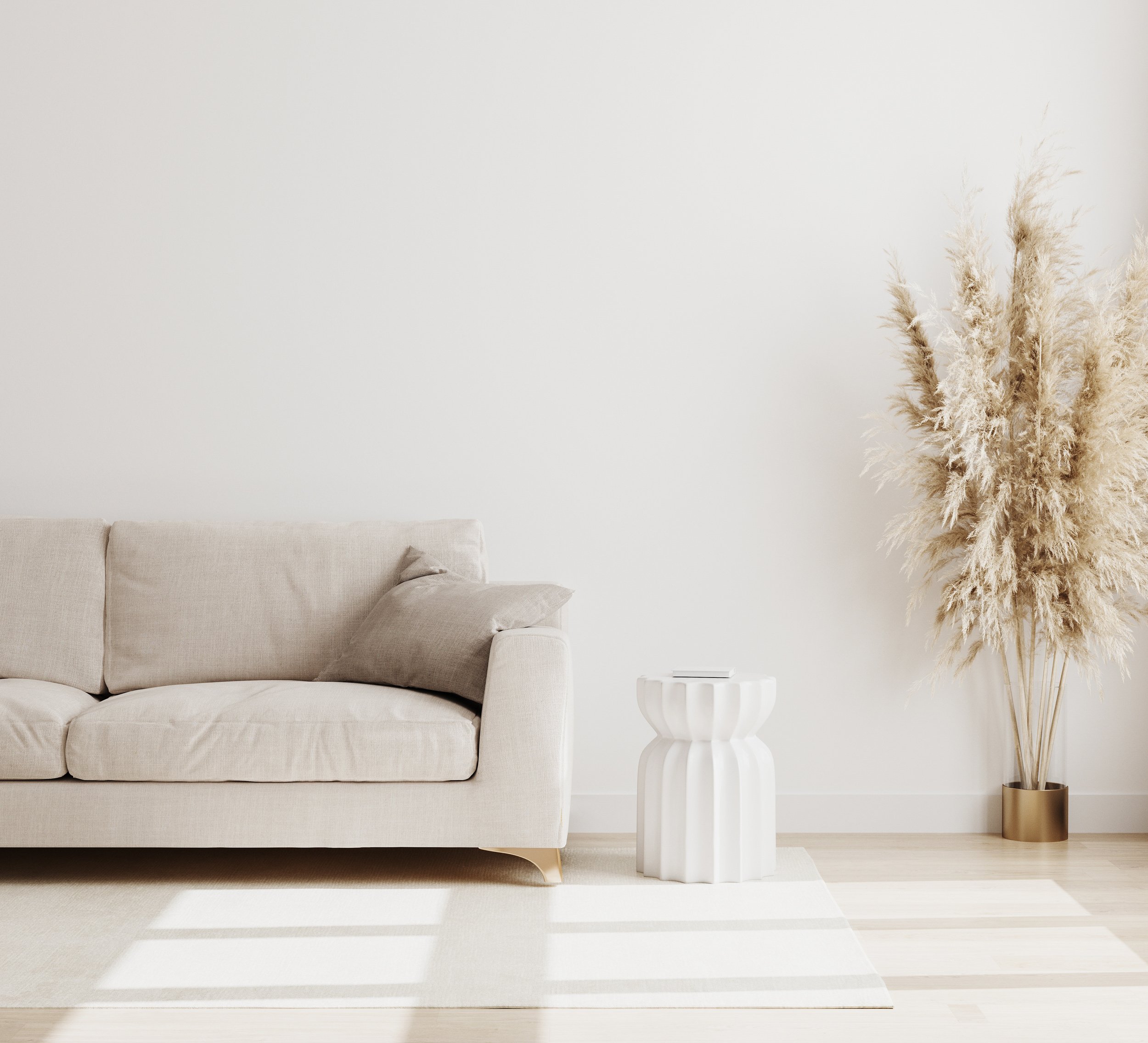 Empty White Wall in Modern Living Room Interior